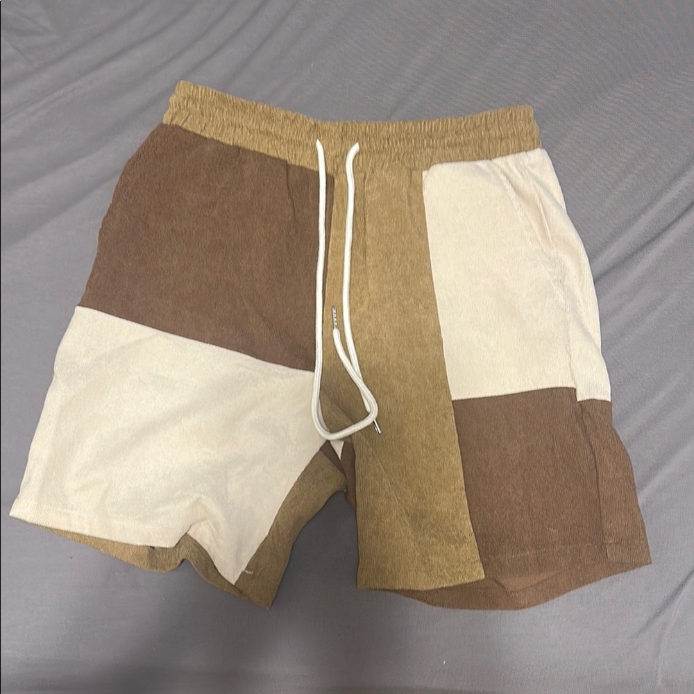 Men's Patchwork Shorts - Brown and Tan